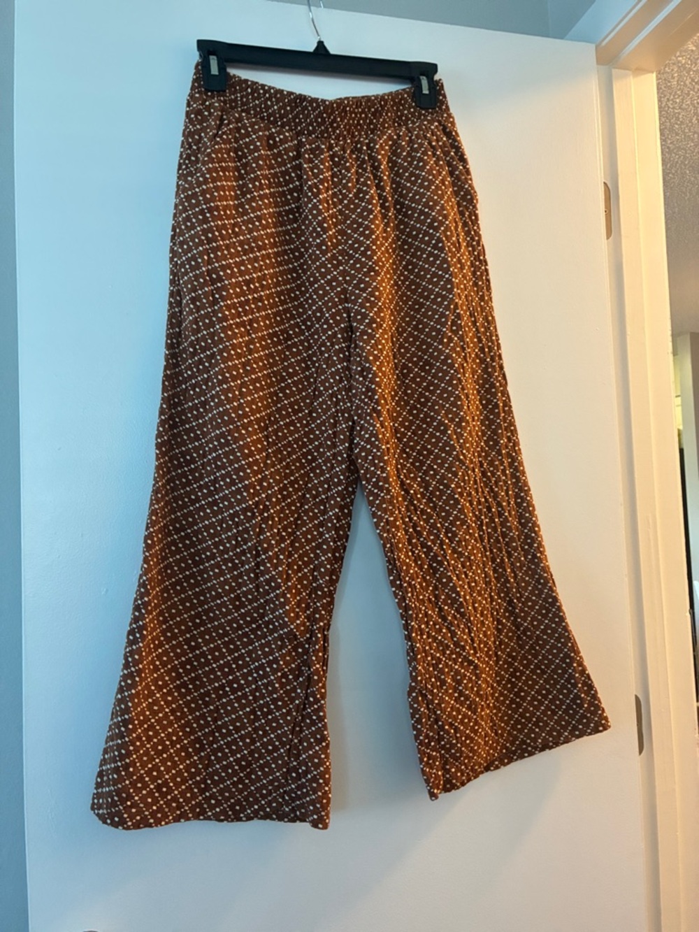 Hurley Brown/White Cotton Patterned Wide-Leg Pants